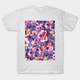 May Afternoon - a watercolor floral in purple and peach T-Shirt